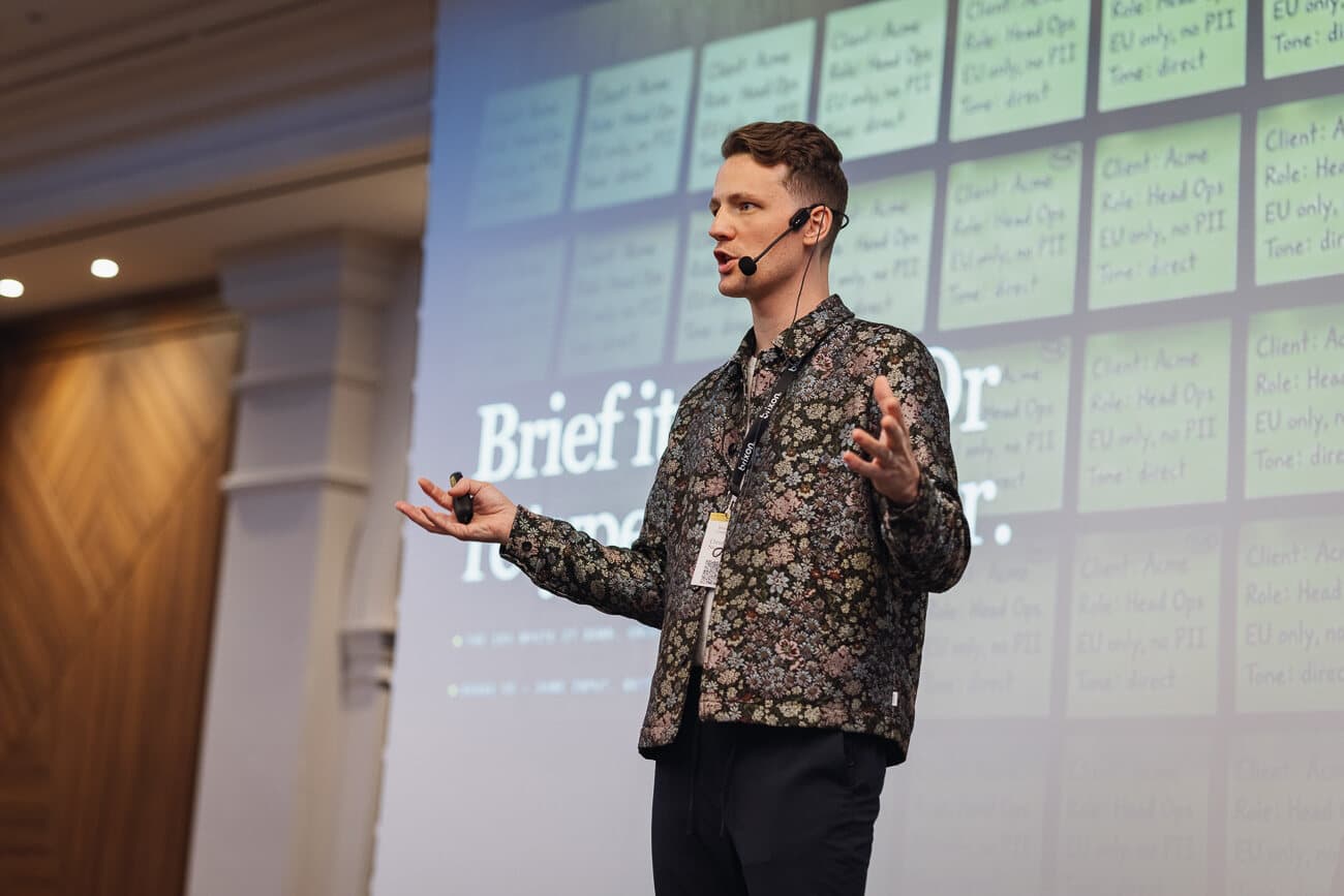 Christoph Sauerborn presenting at the Brixon AI event at Hilton Malta.