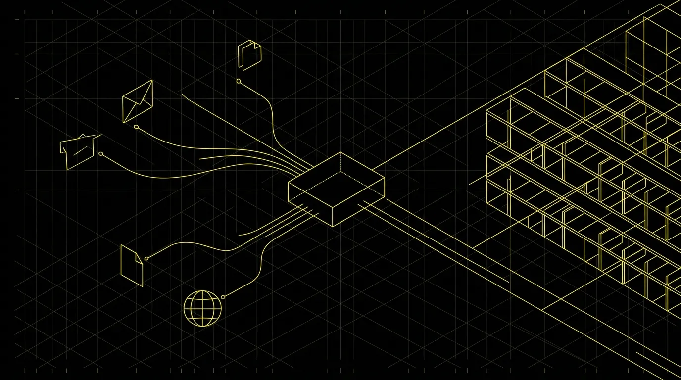 Blueprint-Diagramm: Newsletter und Blogs fließen durch den Agenten in ein Themen-Wiki