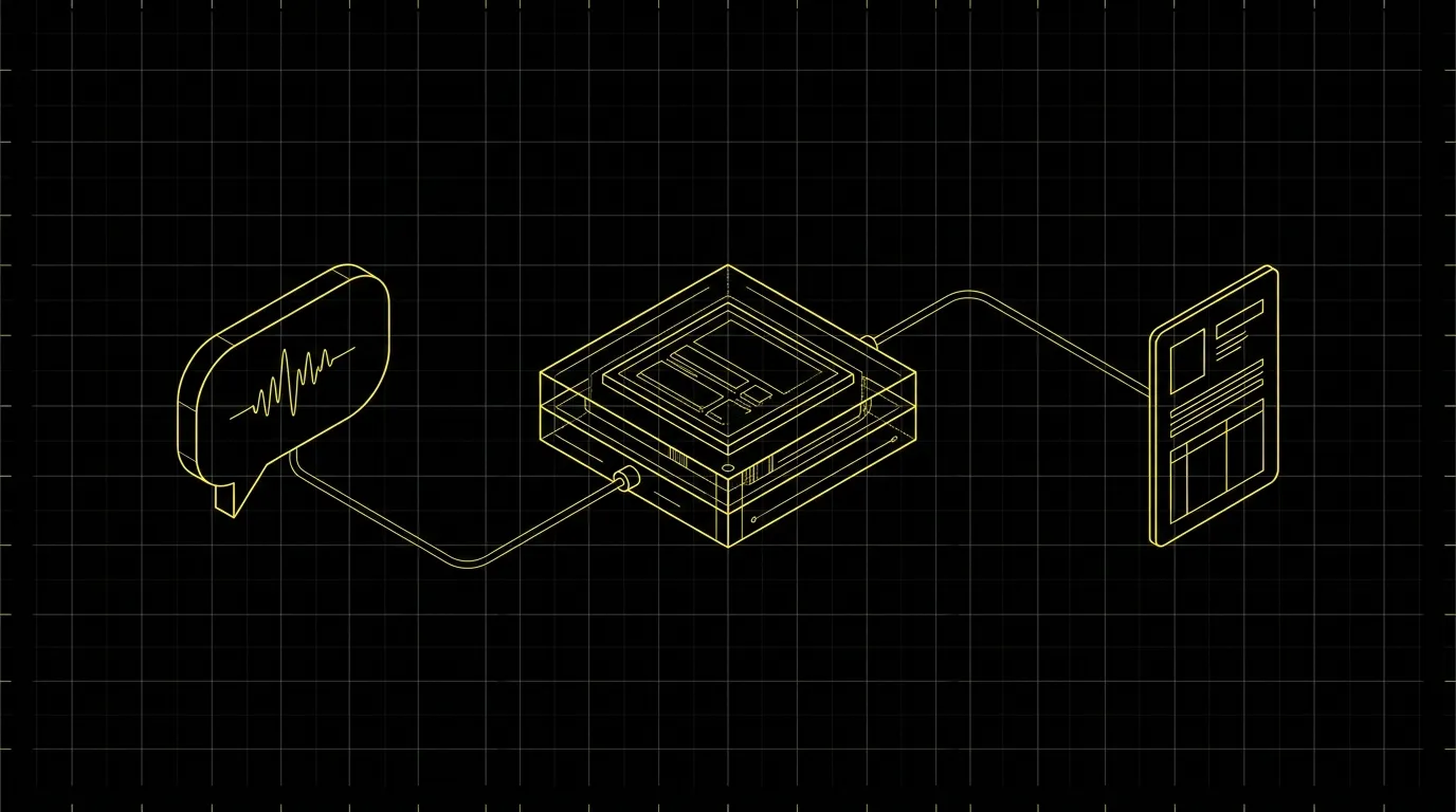 Blueprint-Diagramm: die WhatsApp-Sprachnachricht fließt durch den Agenten ins CRM